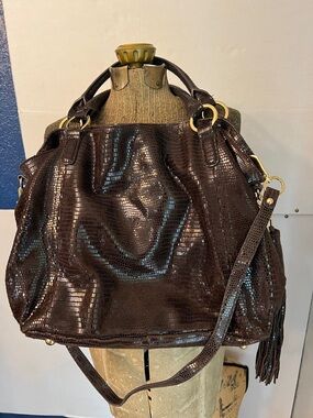 G.I.L.I  ITIALIAN LEATHER ROMA 2 HANDBAG RICH BROWN SHINY